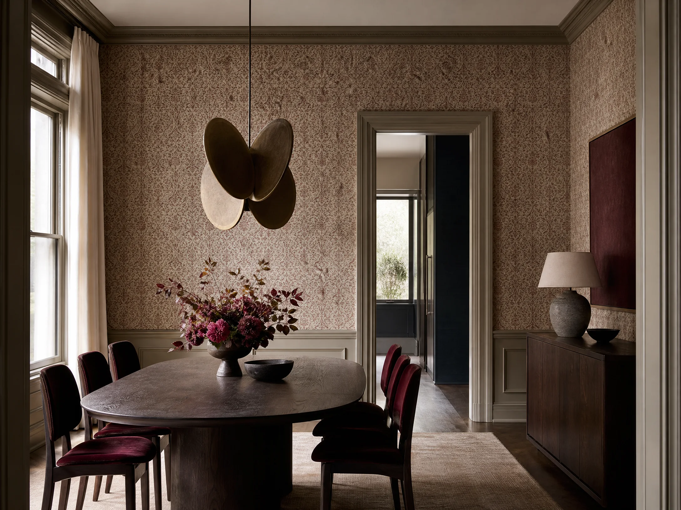 Heritage dining room wallpaper installation